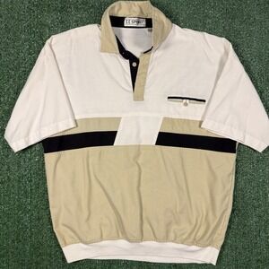 Vintage 1990's CC Sport Pocket Polo Shirt, Size Large Tan/Black/White